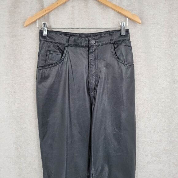 Byrnes and Baker Vintage High Waisted Leather Pants Straight Leg - Picture 3 of 13